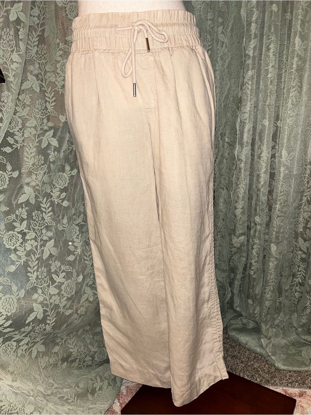 Quince 100% Linen Wide Leg Pants Tan Taupe Drawstring